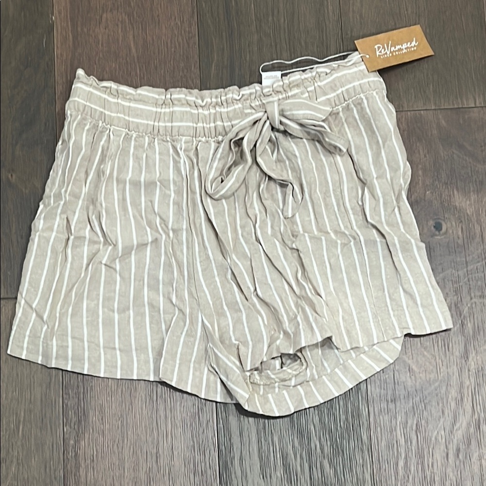 Revamped Tan High Waist Shorts with Elastic Waistband
